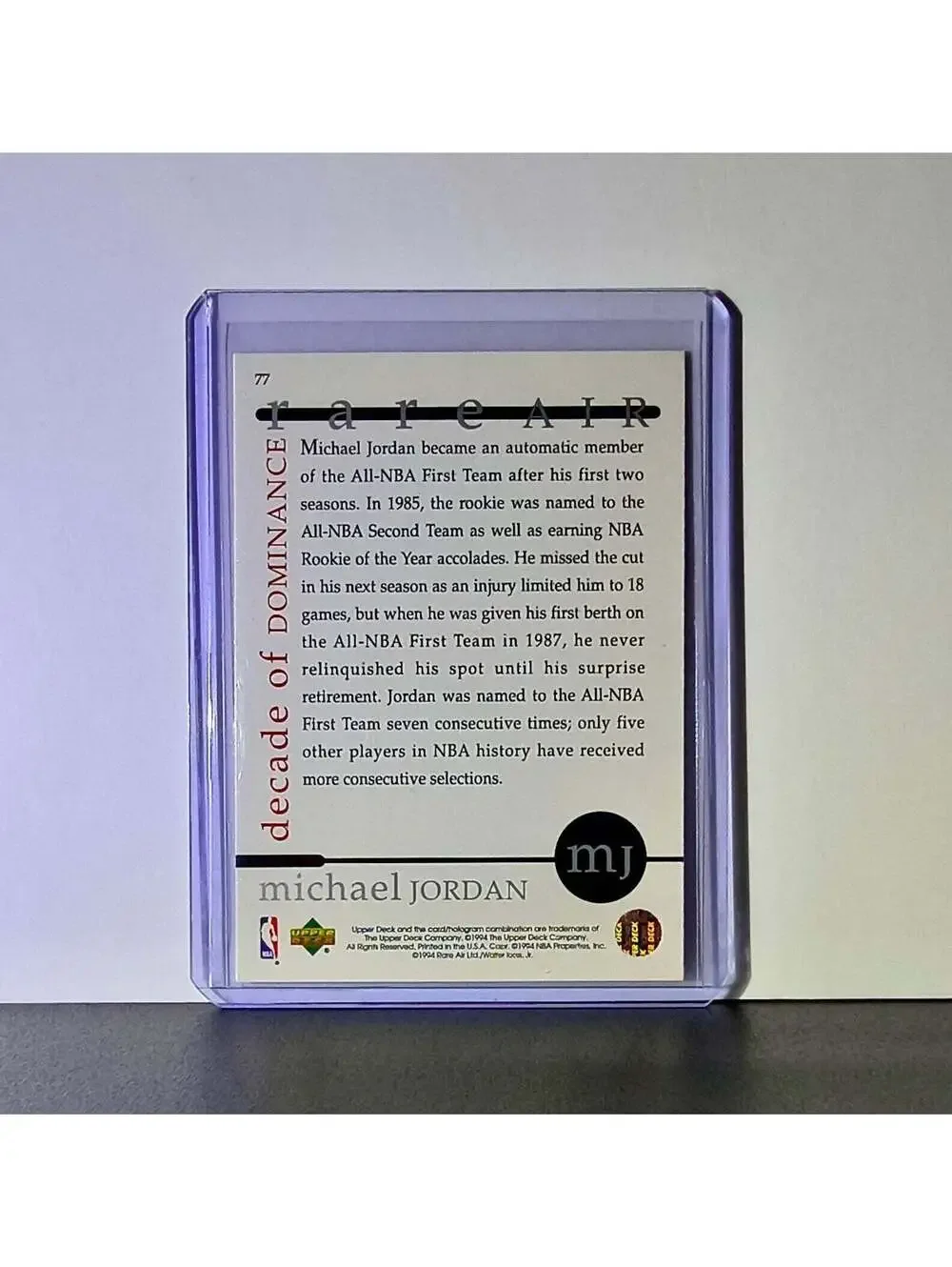 Michael Jordan 1994 Upper Deck Rare Air MJ Decade of Dominance #77 Card Bulls